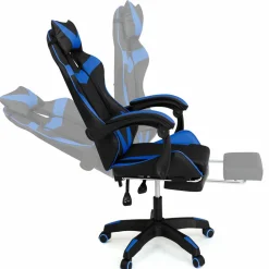 IDMarket Fauteuil gamer réglable et inclinable avec repose-pied et coussins noir et bleu* Collection Télétravail|Chaises De Bureau Et Accessoires