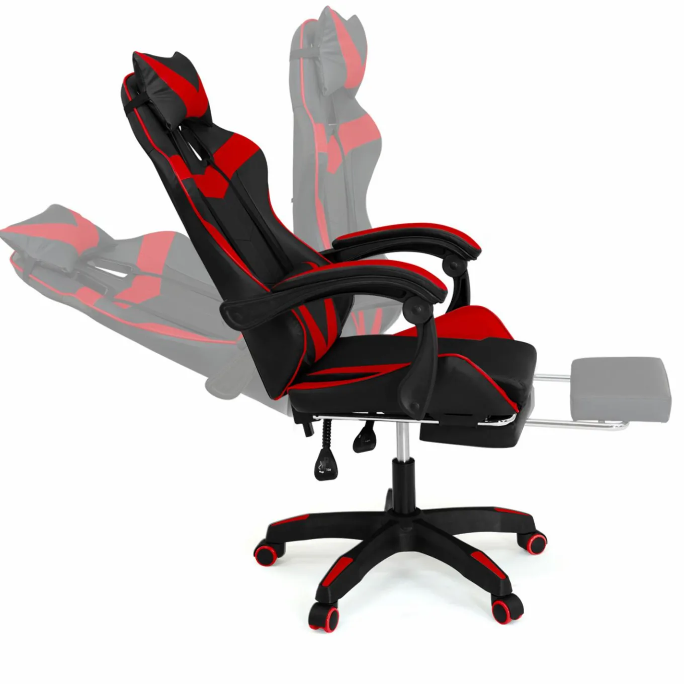 IDMarket Fauteuil gamer réglable et inclinable avec repose pied et coussins noir et rouge* Collection Télétravail|Chaises De Bureau Et Accessoires