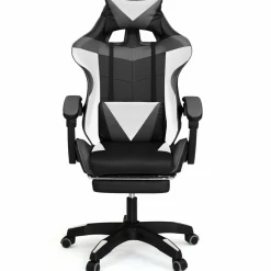 IDMarket Fauteuil gamer réglable, inclinable avec repose-pied et coussins noir, blanc et gris* Collection Télétravail|Chaises De Bureau Et Accessoires
