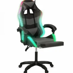 IDMarket Fauteuil gaming LED noir et gris avec repose-pied, coussin tête + lombaire* Collection Télétravail|Chaises De Bureau Et Accessoires