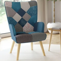 IDMarket Fauteuil patchwork bleu style scandinave* Collection Agencement Magasin|Collection Scandinave