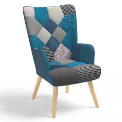 IDMarket Fauteuil patchwork bleu style scandinave* Collection Agencement Magasin|Collection Scandinave