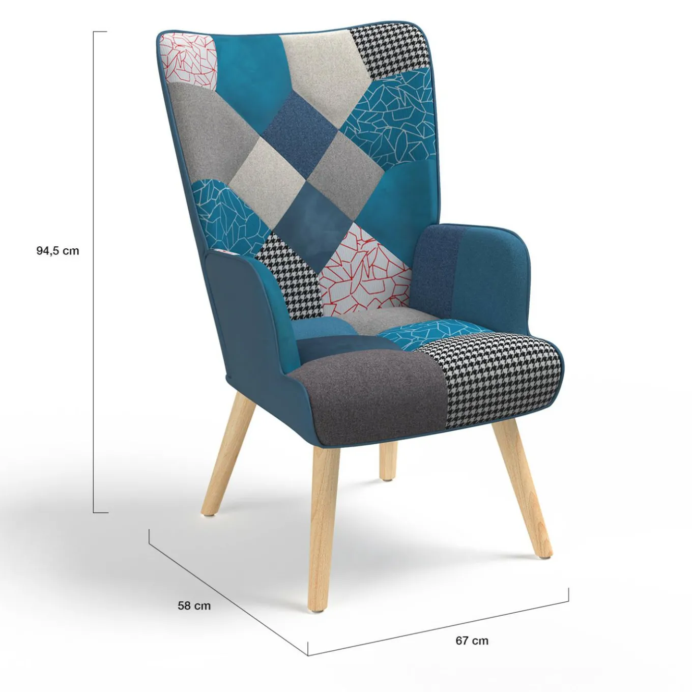 IDMarket Fauteuil patchwork bleu style scandinave* Collection Agencement Magasin|Collection Scandinave