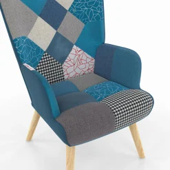 IDMarket Fauteuil patchwork bleu style scandinave* Collection Agencement Magasin|Collection Scandinave