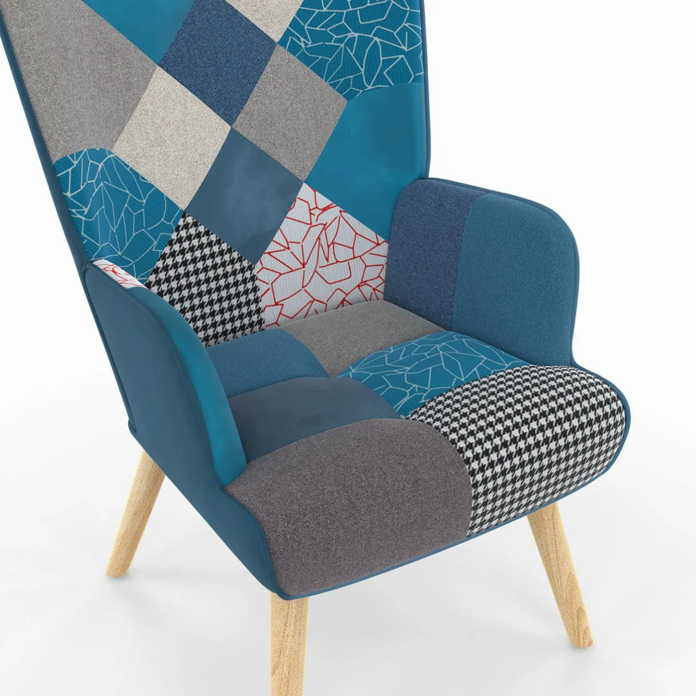 IDMarket Fauteuil patchwork bleu style scandinave* Collection Agencement Magasin|Collection Scandinave