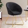 IDMarket Fauteuil rond en velours gris avec pieds croisés dorés* Fauteuils