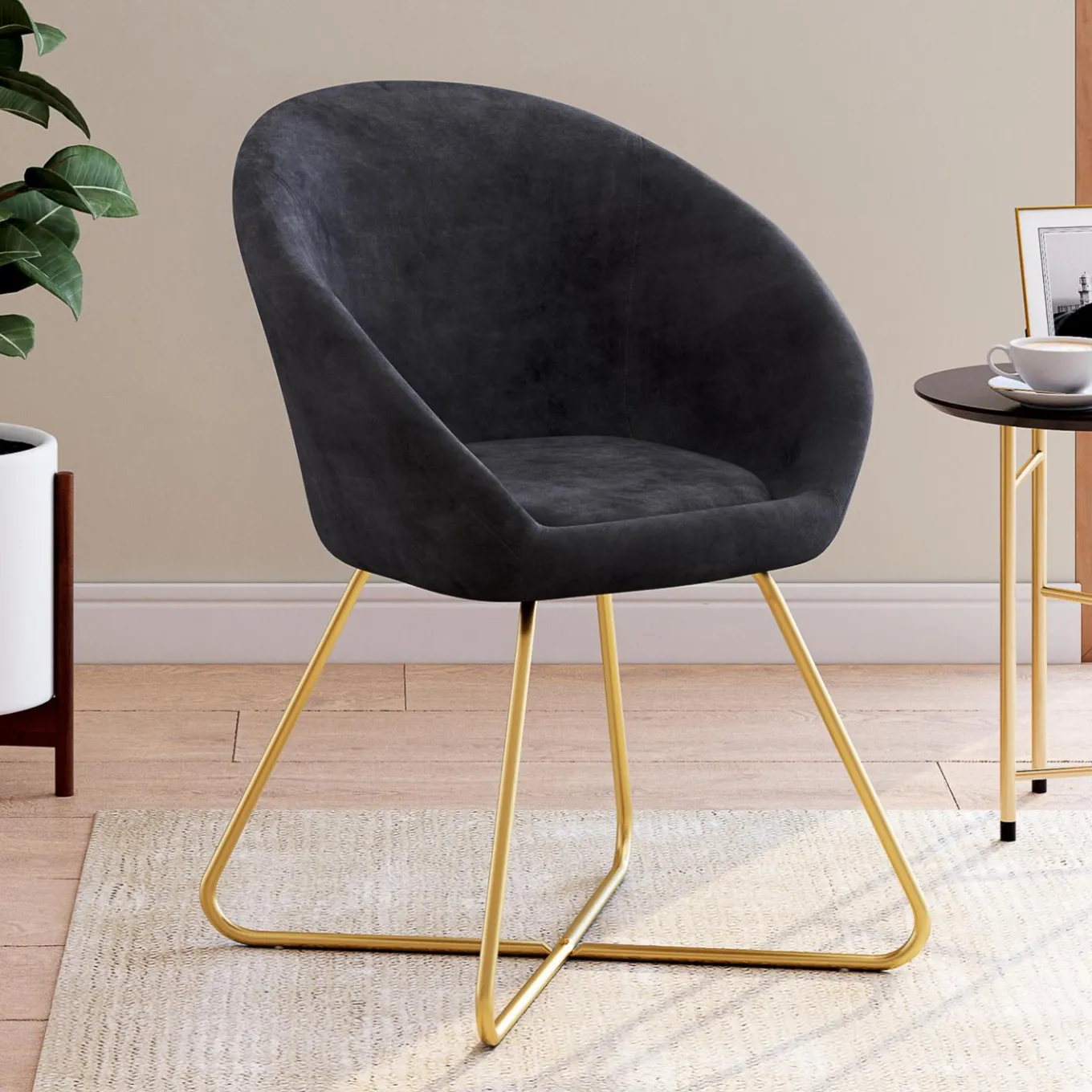 IDMarket Fauteuil rond en velours gris avec pieds croisés dorés* Fauteuils
