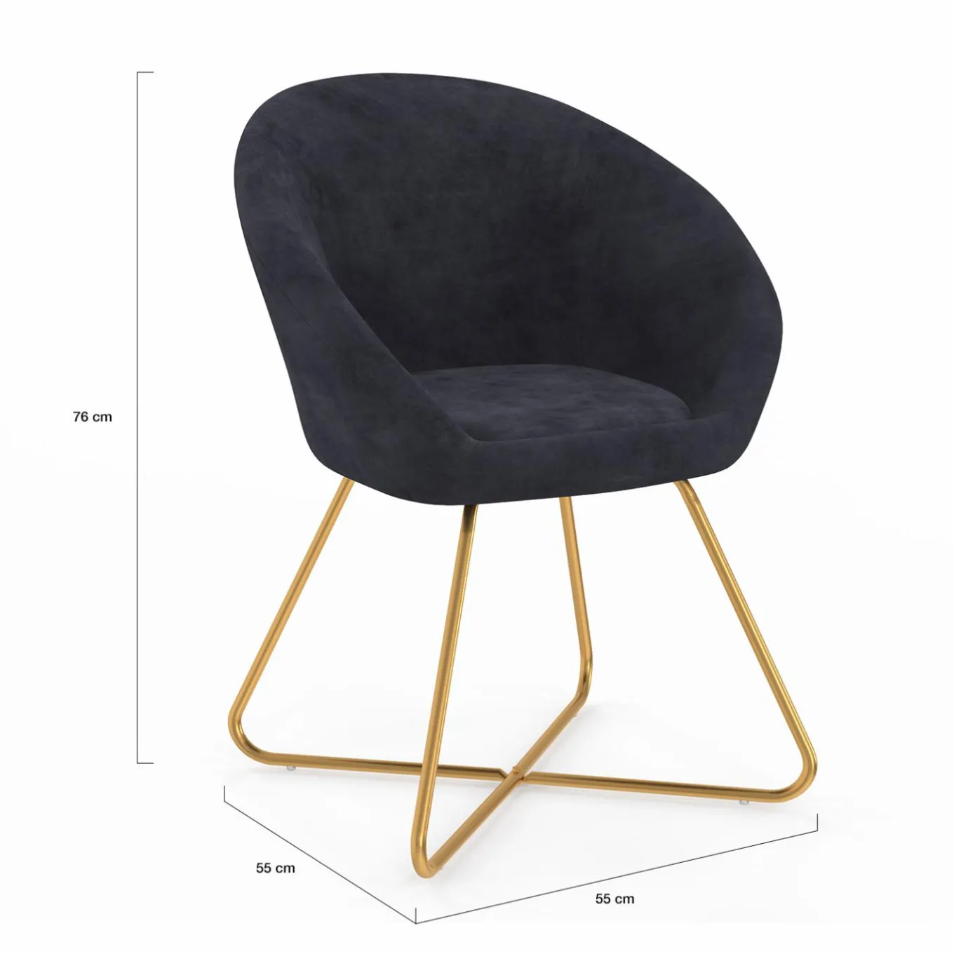 IDMarket Fauteuil rond en velours gris avec pieds croisés dorés* Fauteuils