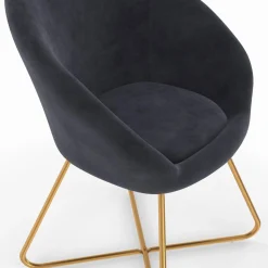 IDMarket Fauteuil rond en velours gris avec pieds croisés dorés* Fauteuils