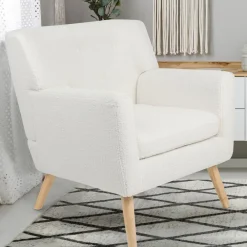 IDMarket Fauteuil scandinave en tissu bouclette blanc* Collection Agencement Magasin|Collection Scandinave