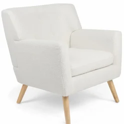 IDMarket Fauteuil scandinave en tissu bouclette blanc* Collection Agencement Magasin|Collection Scandinave