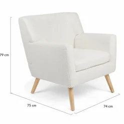 IDMarket Fauteuil scandinave en tissu bouclette blanc* Collection Agencement Magasin|Collection Scandinave