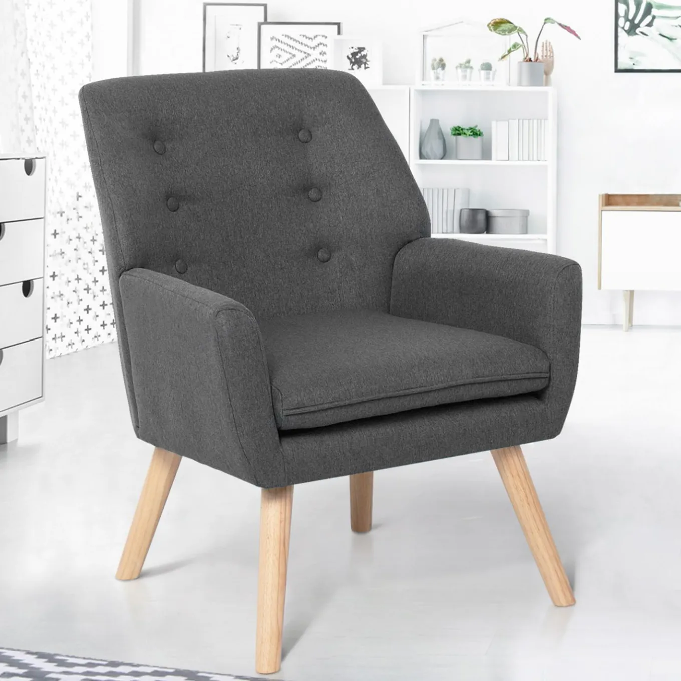 IDMarket Fauteuil scandinave en tissu gris* Collection Agencement Magasin|Collection Scandinave