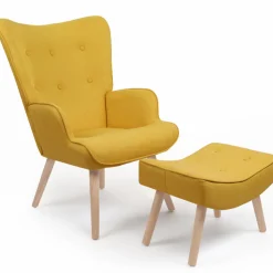 IDMarket Fauteuil scandinave en tissu jaune* Collection Scandinave|Salon Complet