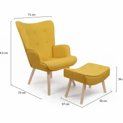 IDMarket Fauteuil scandinave en tissu jaune* Collection Scandinave|Salon Complet