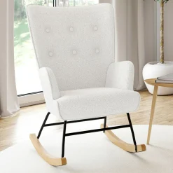 IDMarket Fauteuil scandinave en tissu à bascule bouclette beige* Collection Scandinave|Fauteuils