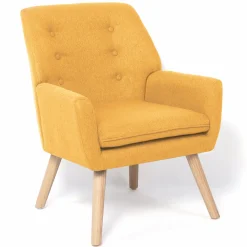 IDMarket Fauteuil scandinave en tissu jaune moutarde* Collection Scandinave|Salon Complet
