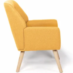 IDMarket Fauteuil scandinave en tissu jaune moutarde* Collection Scandinave|Salon Complet