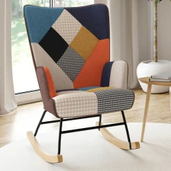 IDMarket Fauteuil scandinave en tissu à bascule patchwork multicouleurs* Collection Scandinave|Fauteuils