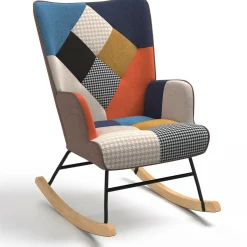 IDMarket Fauteuil scandinave en tissu à bascule patchwork multicouleurs* Collection Scandinave|Fauteuils