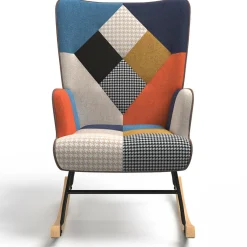 IDMarket Fauteuil scandinave en tissu à bascule patchwork multicouleurs* Collection Scandinave|Fauteuils