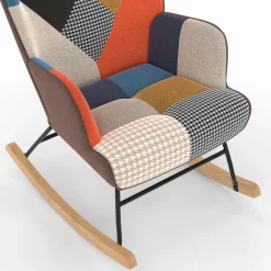 IDMarket Fauteuil scandinave en tissu à bascule patchwork multicouleurs* Collection Scandinave|Fauteuils