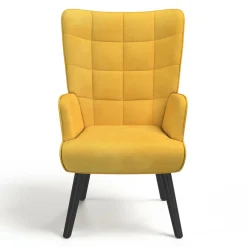 IDMarket Fauteuil scandinave en velours jaune moutarde* Collection Vintage|Collection Scandinave