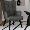 IDMarket Fauteuil scandinave en velours gris* Collection Vintage|Collection Moderne