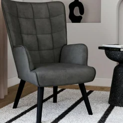 IDMarket Fauteuil scandinave en velours gris* Collection Vintage|Collection Moderne