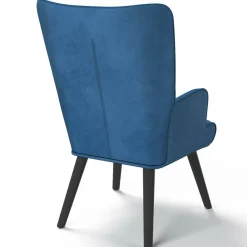IDMarket Fauteuil scandinave en velours bleu* Collection Vintage|Collection Scandinave