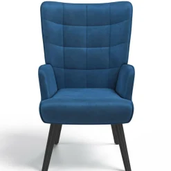IDMarket Fauteuil scandinave en velours bleu* Collection Vintage|Collection Scandinave