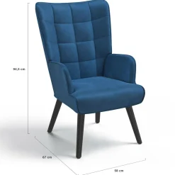IDMarket Fauteuil scandinave en velours bleu* Collection Vintage|Collection Scandinave