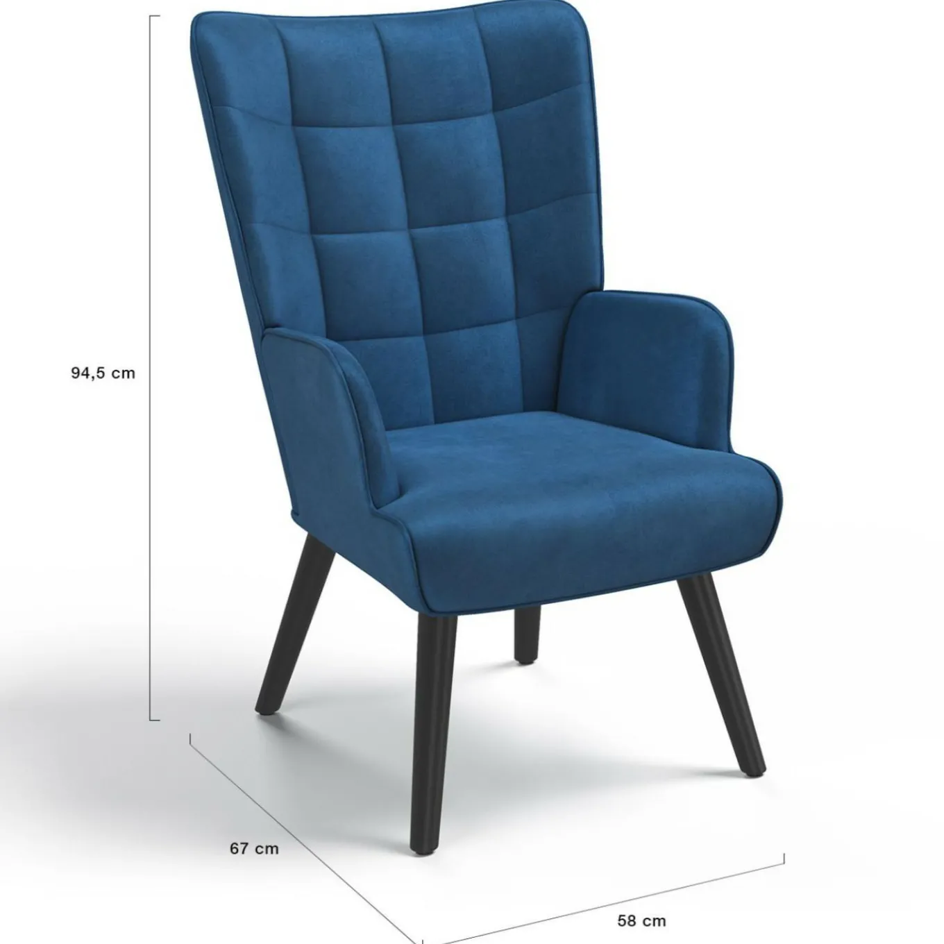 IDMarket Fauteuil scandinave en velours bleu* Collection Vintage|Collection Scandinave