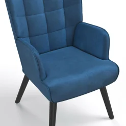 IDMarket Fauteuil scandinave en velours bleu* Collection Vintage|Collection Scandinave