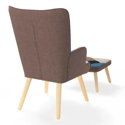 IDMarket Fauteuil scandinave multicolore imprimé pied de poule avec repose pieds* Collection Scandinave|Salon Complet