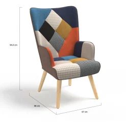 IDMarket Fauteuil scandinave multicolore imprimé pied de poule avec repose pieds* Collection Scandinave|Salon Complet