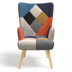 IDMarket Fauteuil scandinave multicolore imprimé pied de poule avec repose pieds* Collection Scandinave|Salon Complet