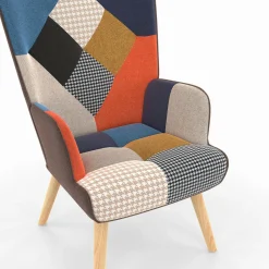IDMarket Fauteuil scandinave multicolore imprimé pied de poule avec repose pieds* Collection Scandinave|Salon Complet