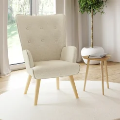 IDMarket Fauteuil scandinave tissu beige* Collection Scandinave|Fauteuils