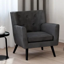 IDMarket Fauteuil scandinave velours gris anthracite* Fauteuils