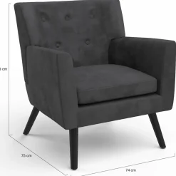 IDMarket Fauteuil scandinave velours gris anthracite* Fauteuils