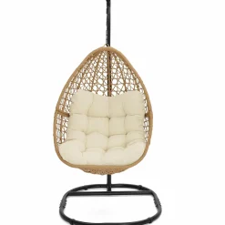 IDMarket Fauteuil suspendu effet rotin avec coussin écru* Fauteuils De Jardin