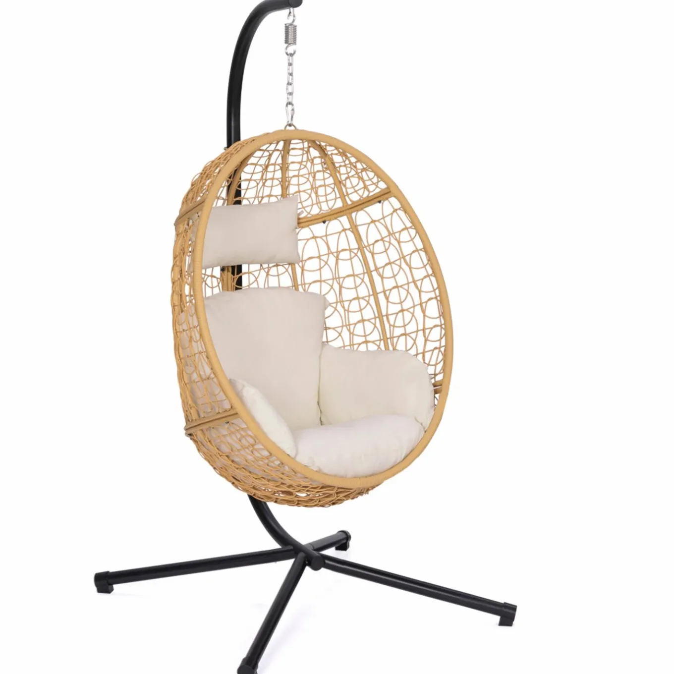 IDMarket Fauteuil œuf suspendu effet rotin avec coussins écru* Fauteuils De Jardin