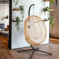 IDMarket Fauteuil œuf suspendu effet rotin avec coussins écru* Fauteuils De Jardin