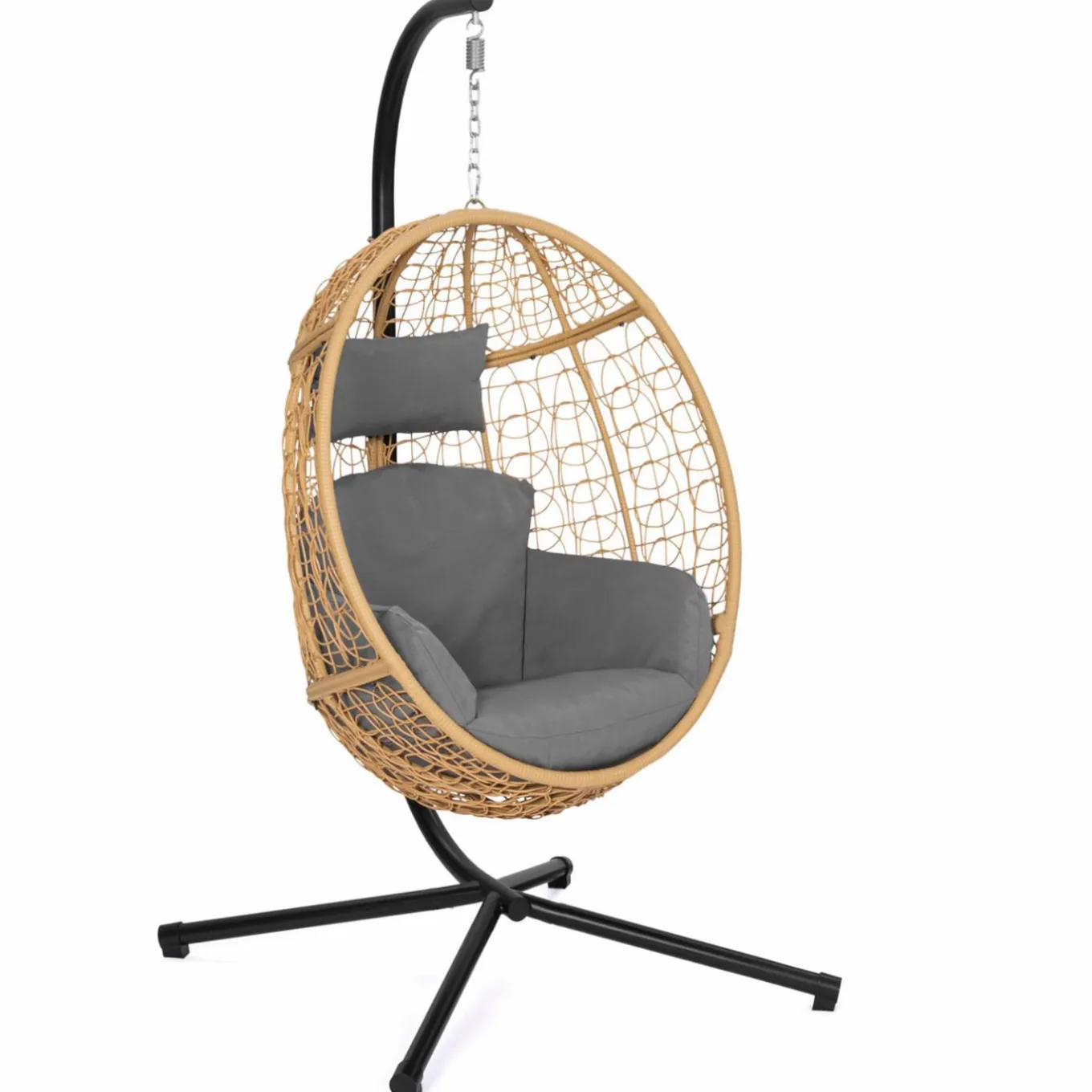 IDMarket Fauteuil œuf suspendu effet rotin avec coussins gris* Fauteuils De Jardin