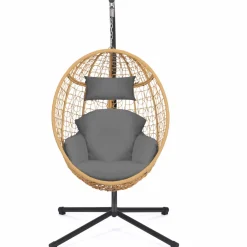IDMarket Fauteuil œuf suspendu effet rotin avec coussins gris* Fauteuils De Jardin