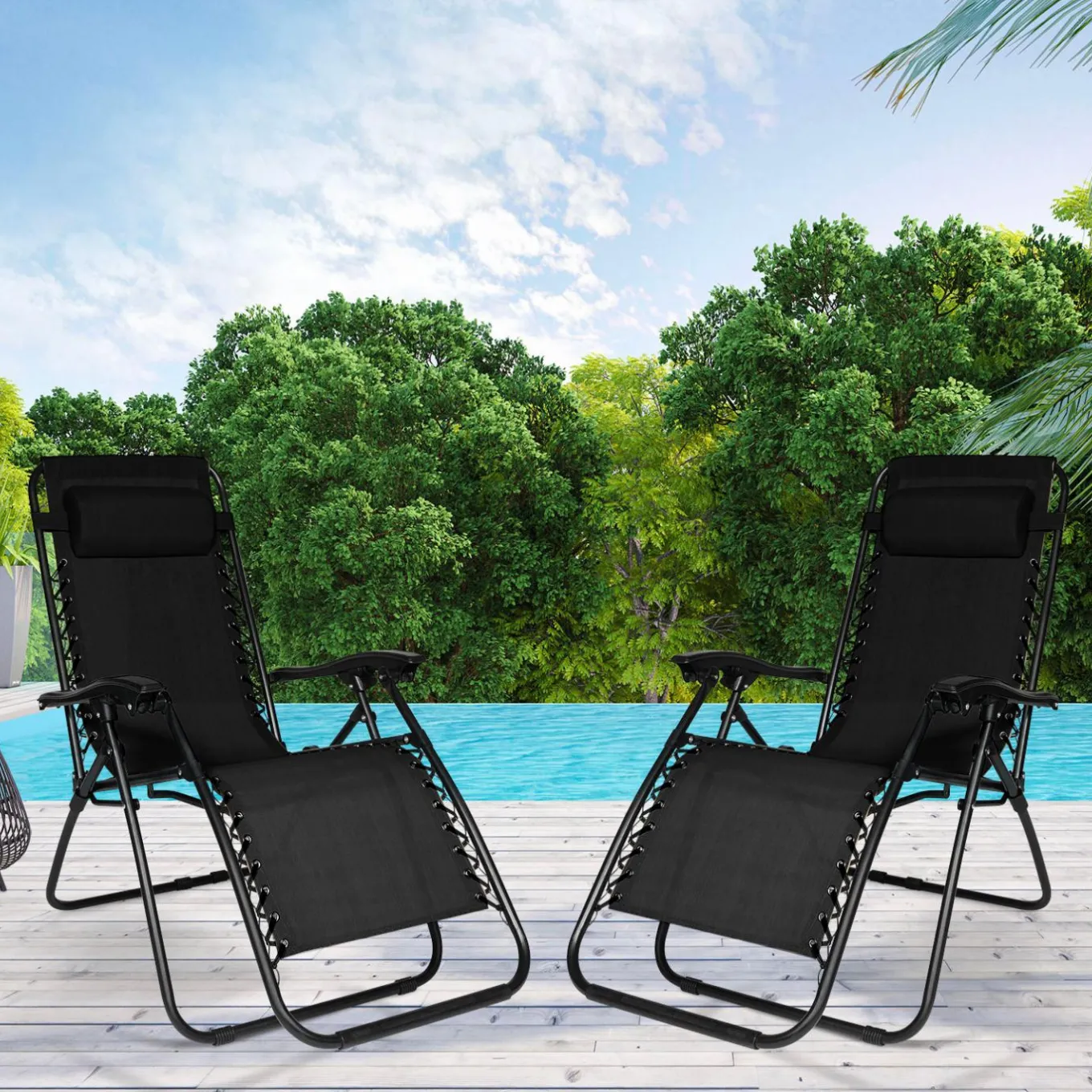 IDMarket Fauteuils RELAX grand confort noir* Fauteuils De Jardin