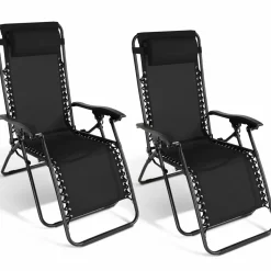 IDMarket Fauteuils RELAX grand confort noir* Fauteuils De Jardin