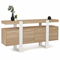 IDMarket Grand buffet bois et blanc 160 cm 4 portes* Salle À Manger Complète|Salon Complet