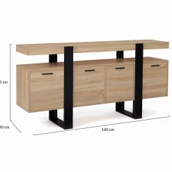 IDMarket Grand buffet bois et noir 160 cm 4 portes* Salle À Manger Complète|Salon Complet